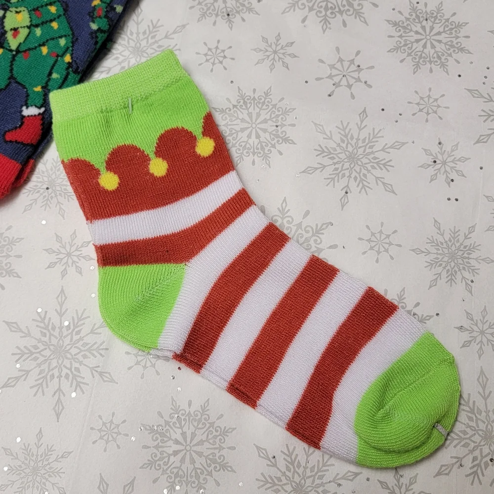 Christmas Kid's Poly Socks Festive Holiday Dinosaur T-rex and Christmas Elf Xmas